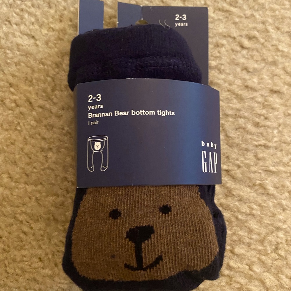 Gap TeddyBear Navy Blue Toddler Girl Tights Size:2-3 years old.